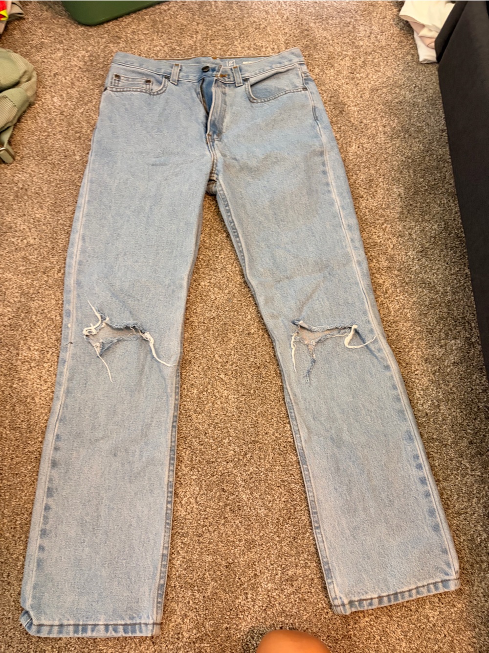 Light Wash Distressed Straight-Leg Jeans
